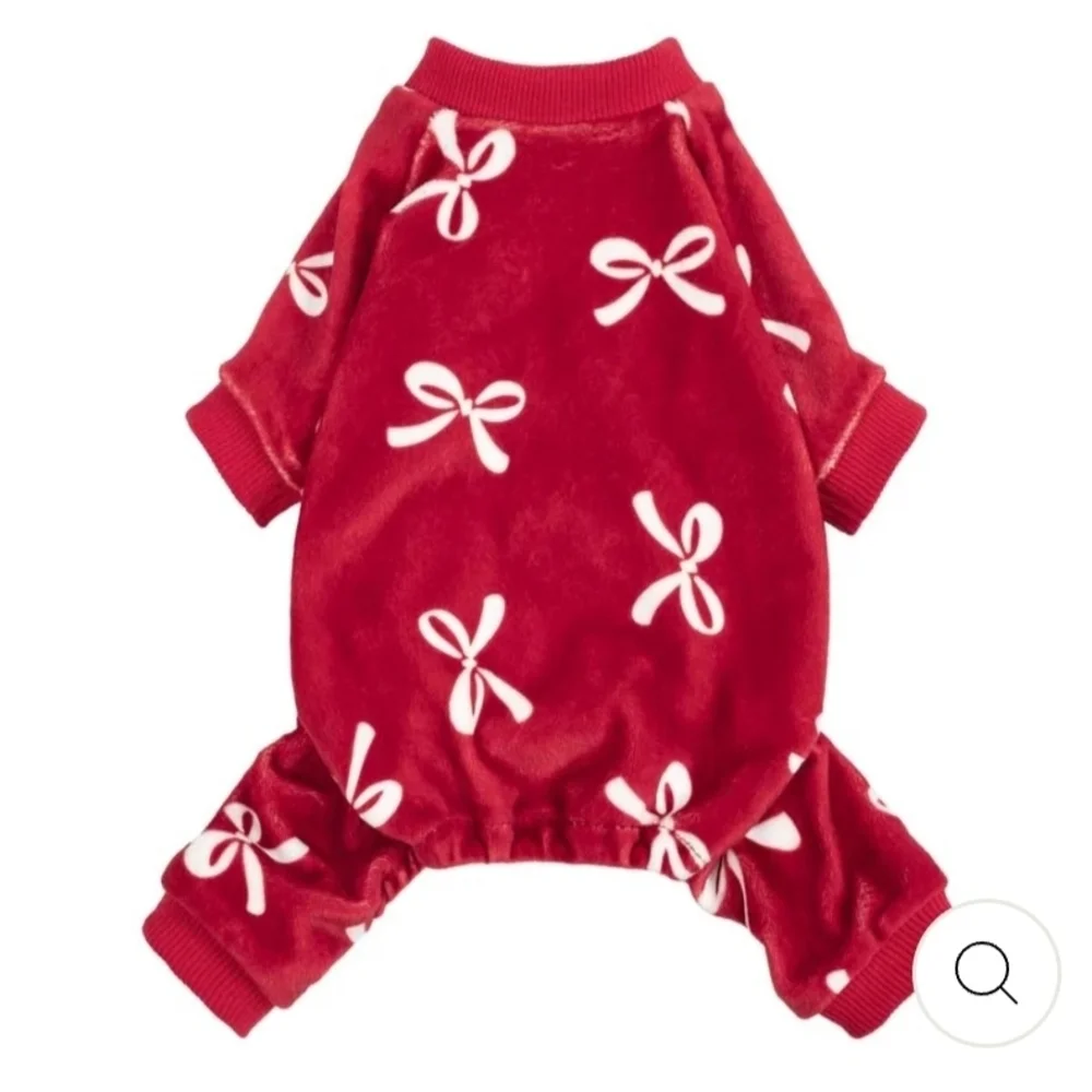 Fitwarm Red Dog Pajamas with White Bows Size M